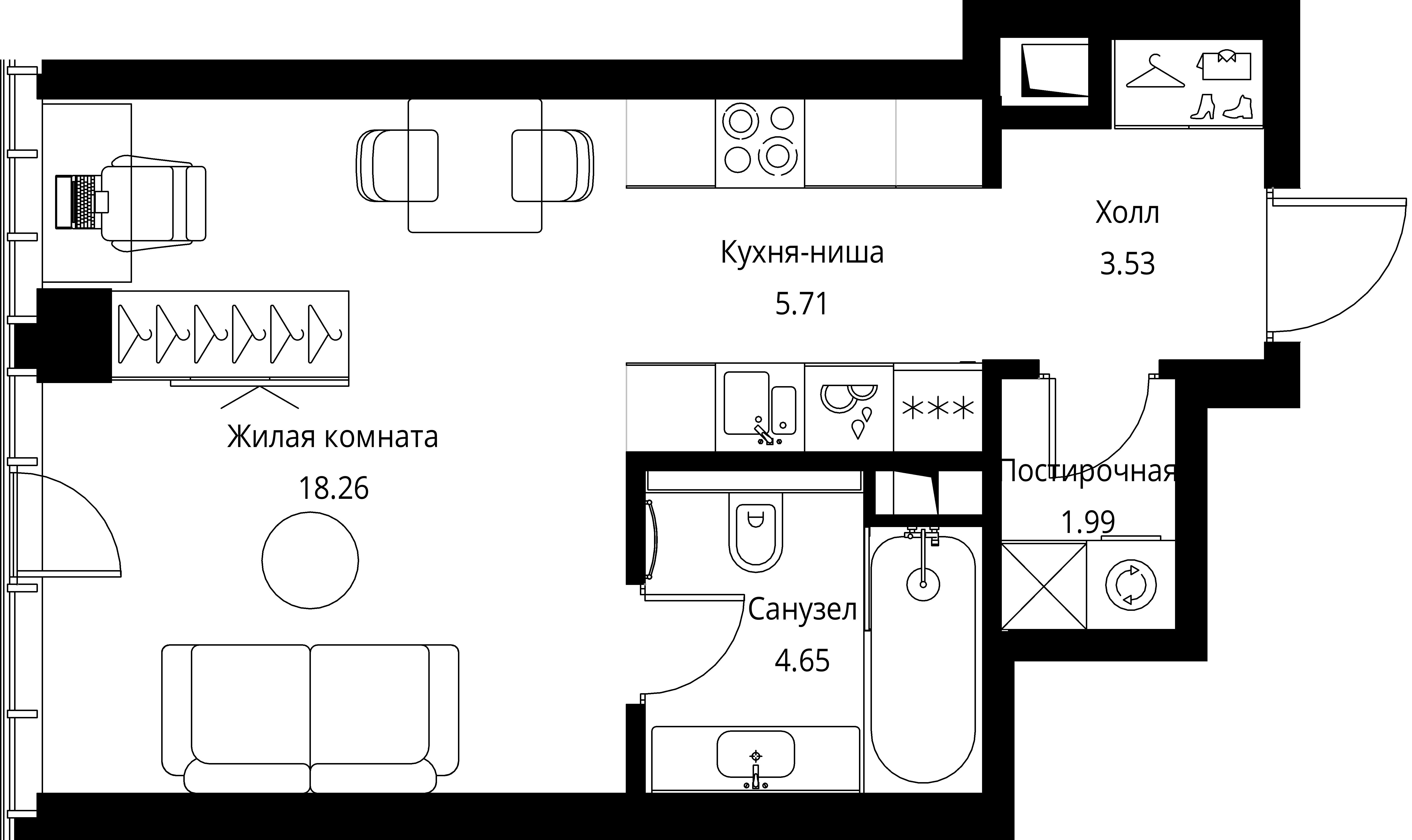 студия, 34.1 м², 16 этаж 