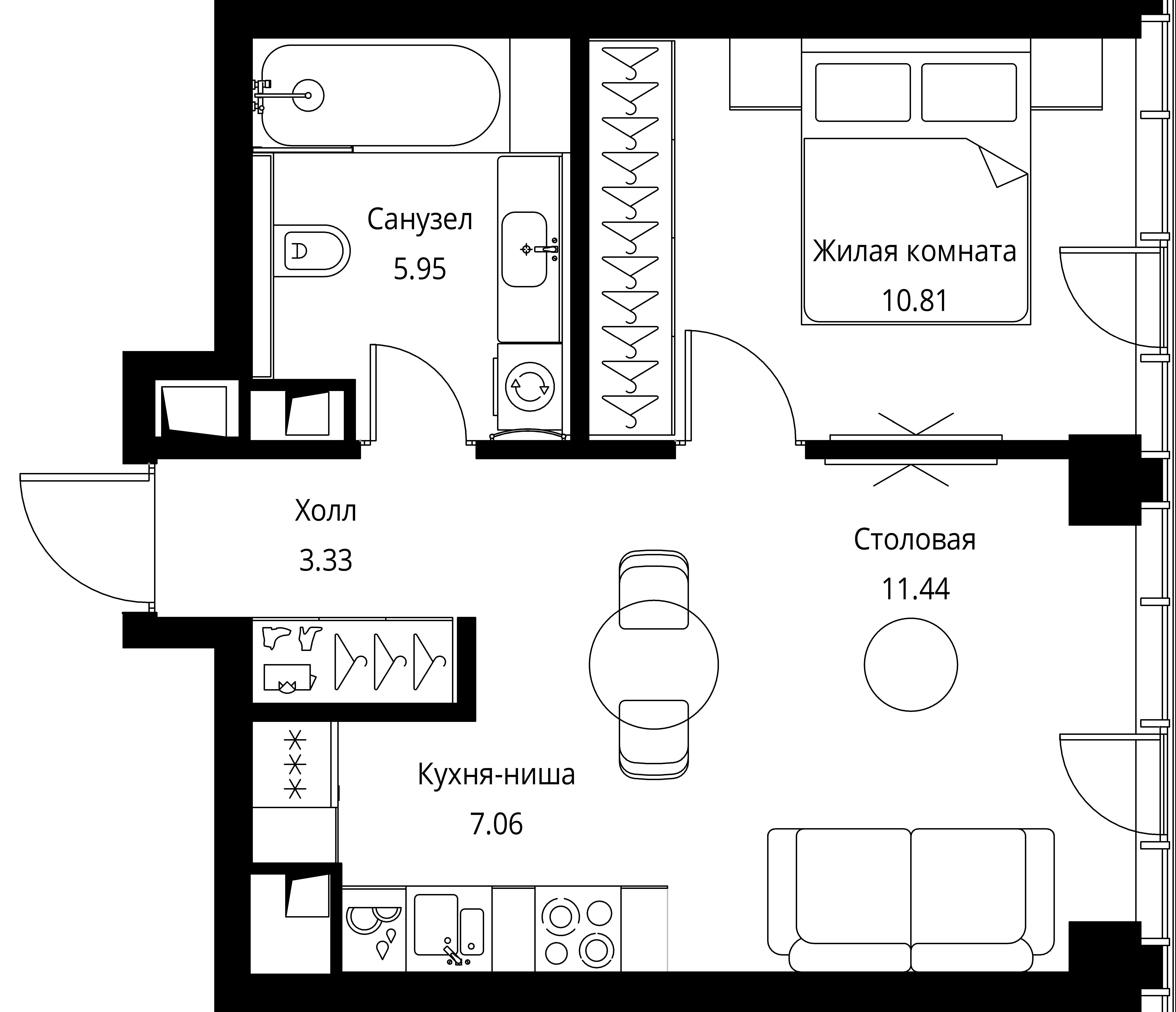 1 комн. квартира, 38.6 м², 12 этаж 
