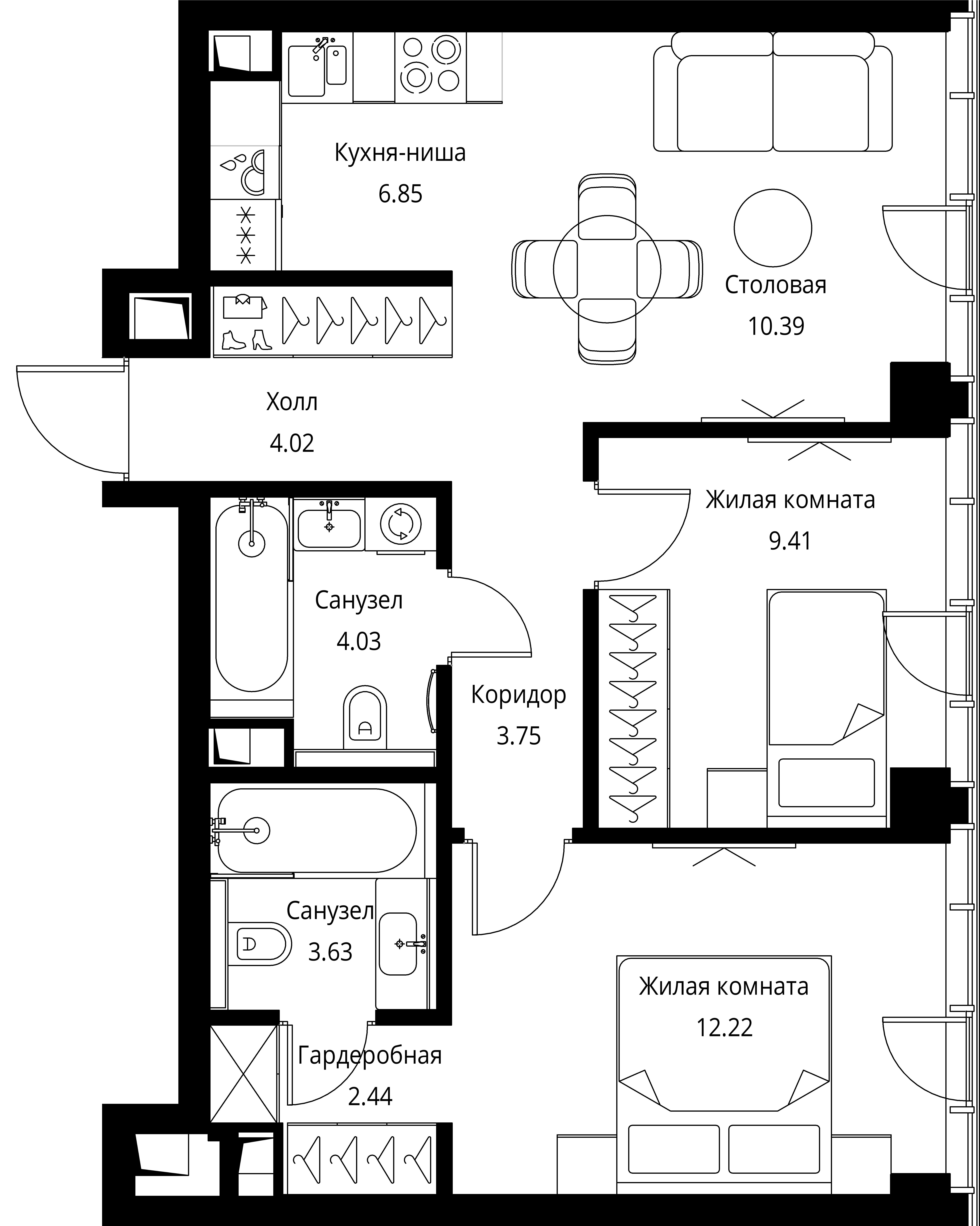 2 комн. квартира, 56.7 м², 16 этаж 