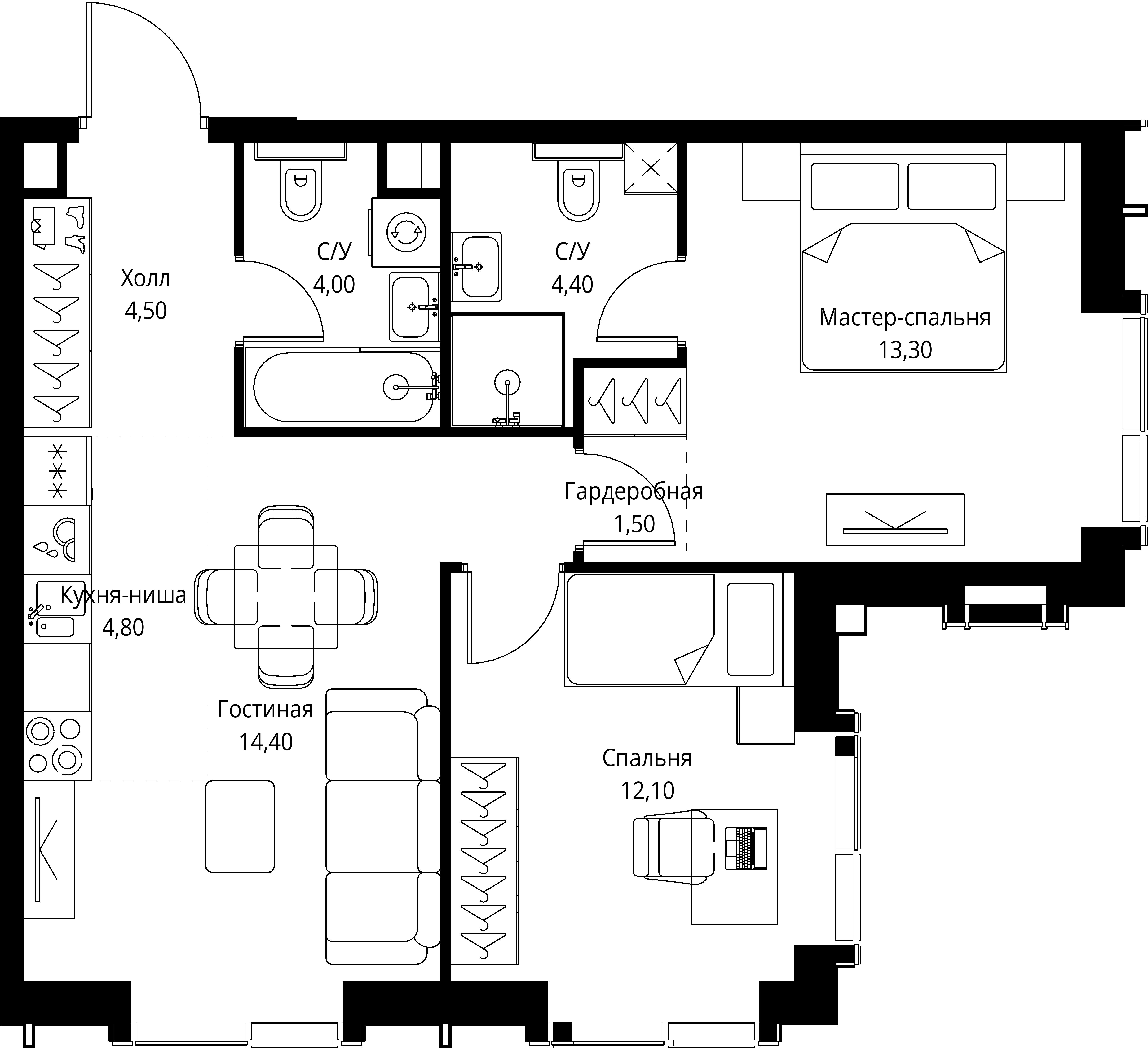 2 комн. квартира, 59 м², 12 этаж 