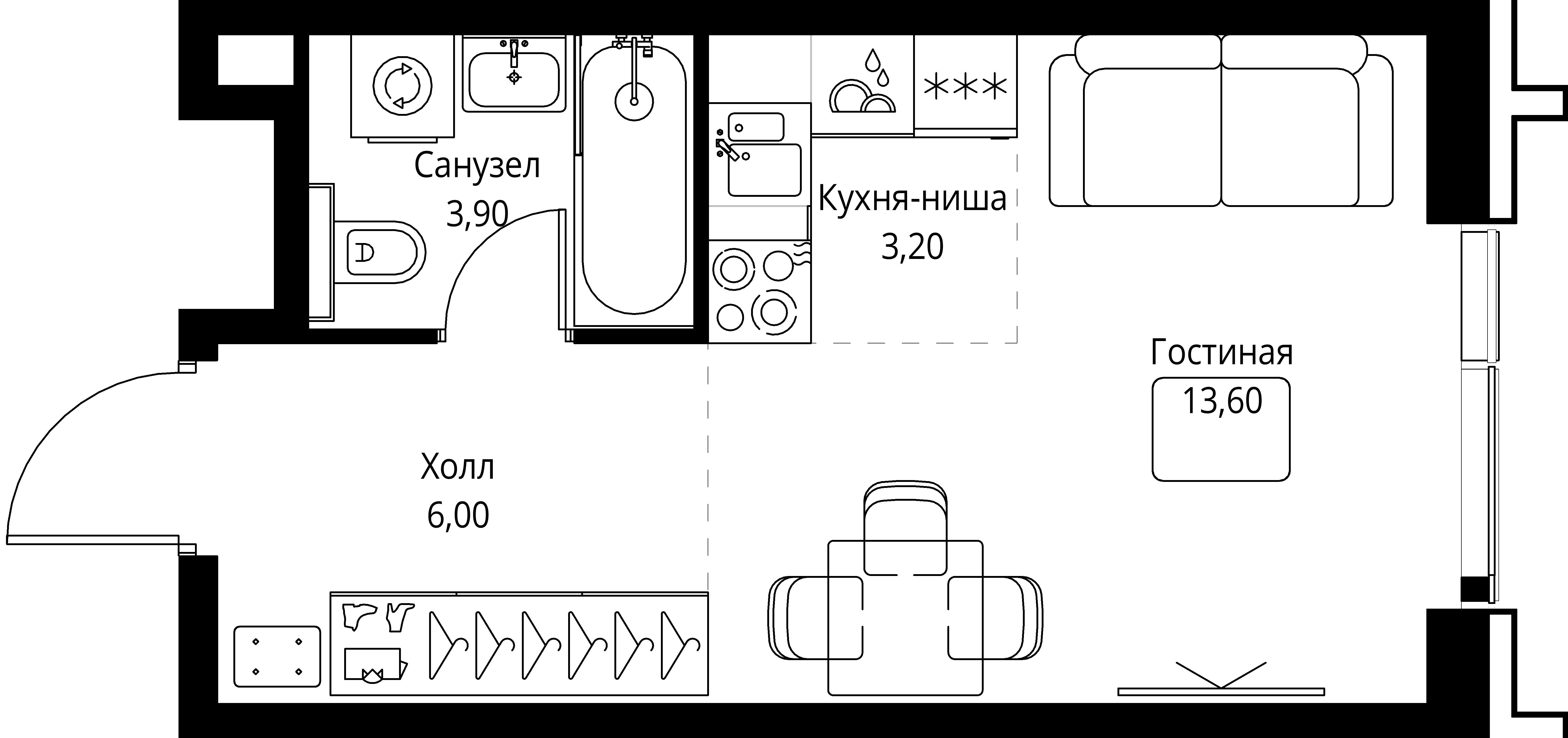 студия, 27 м², 6 этаж 