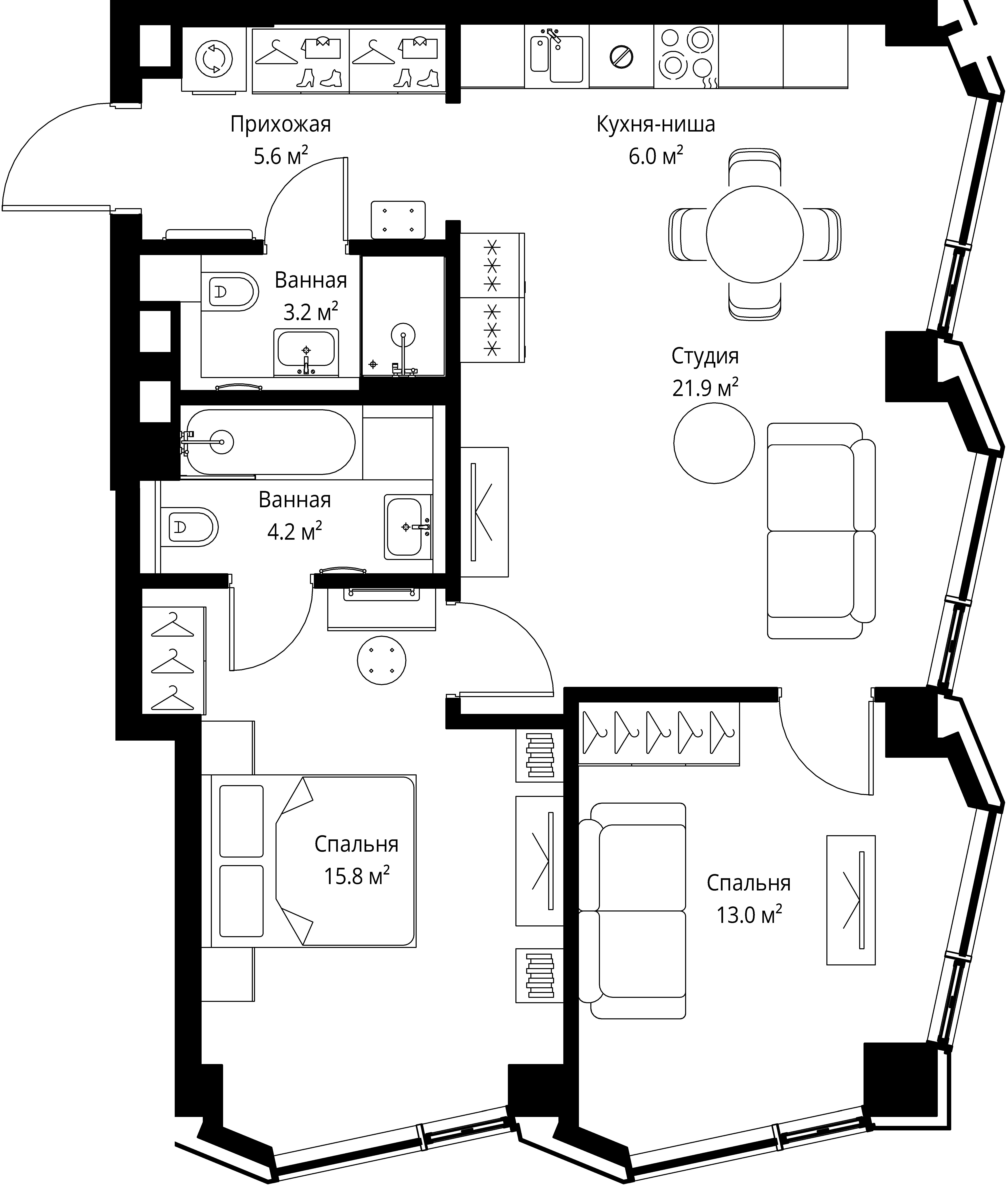 2 комн. квартира, 69.7 м², 34 этаж 