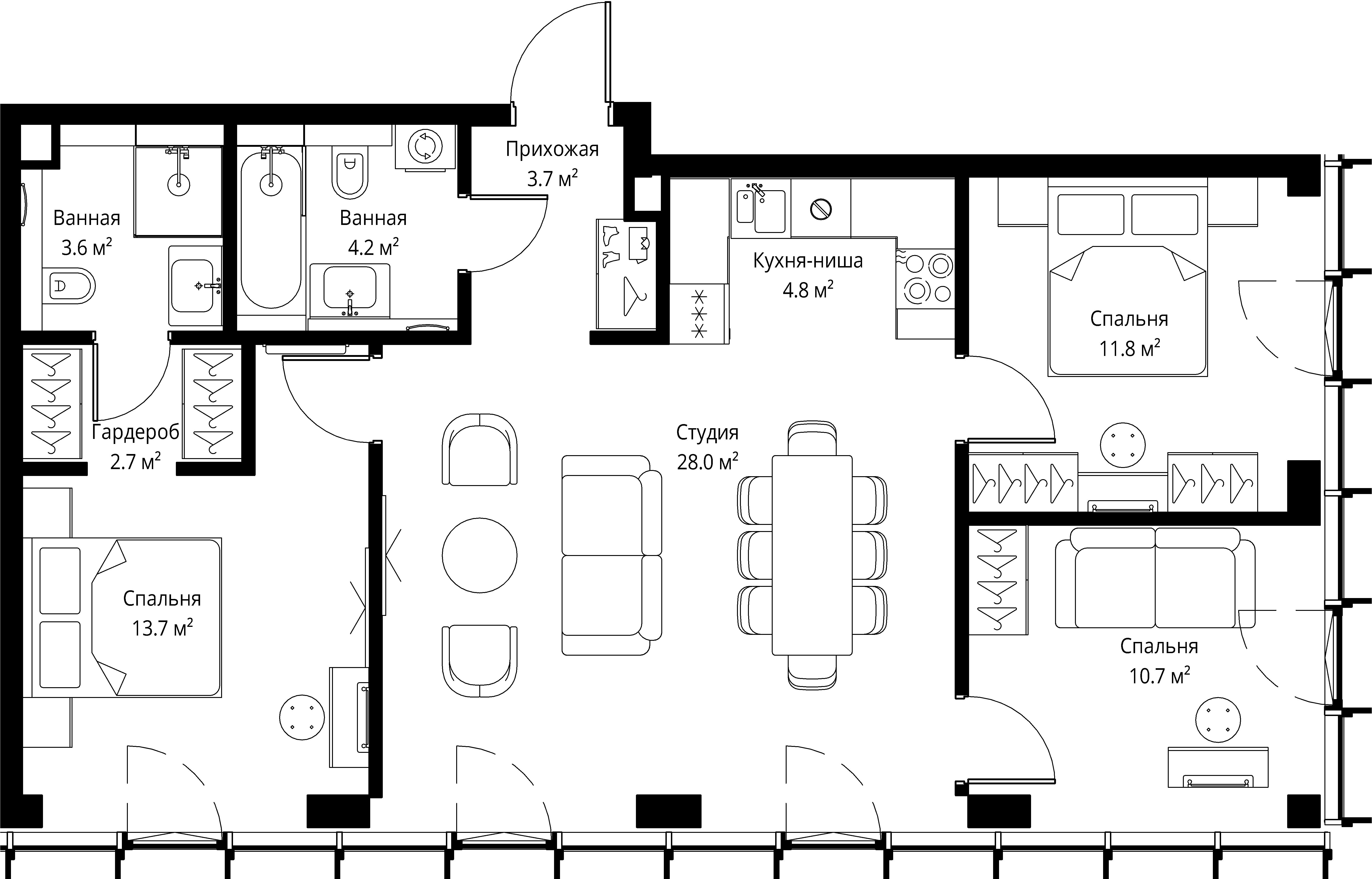 3 комн. квартира, 83.2 м², 20 этаж 