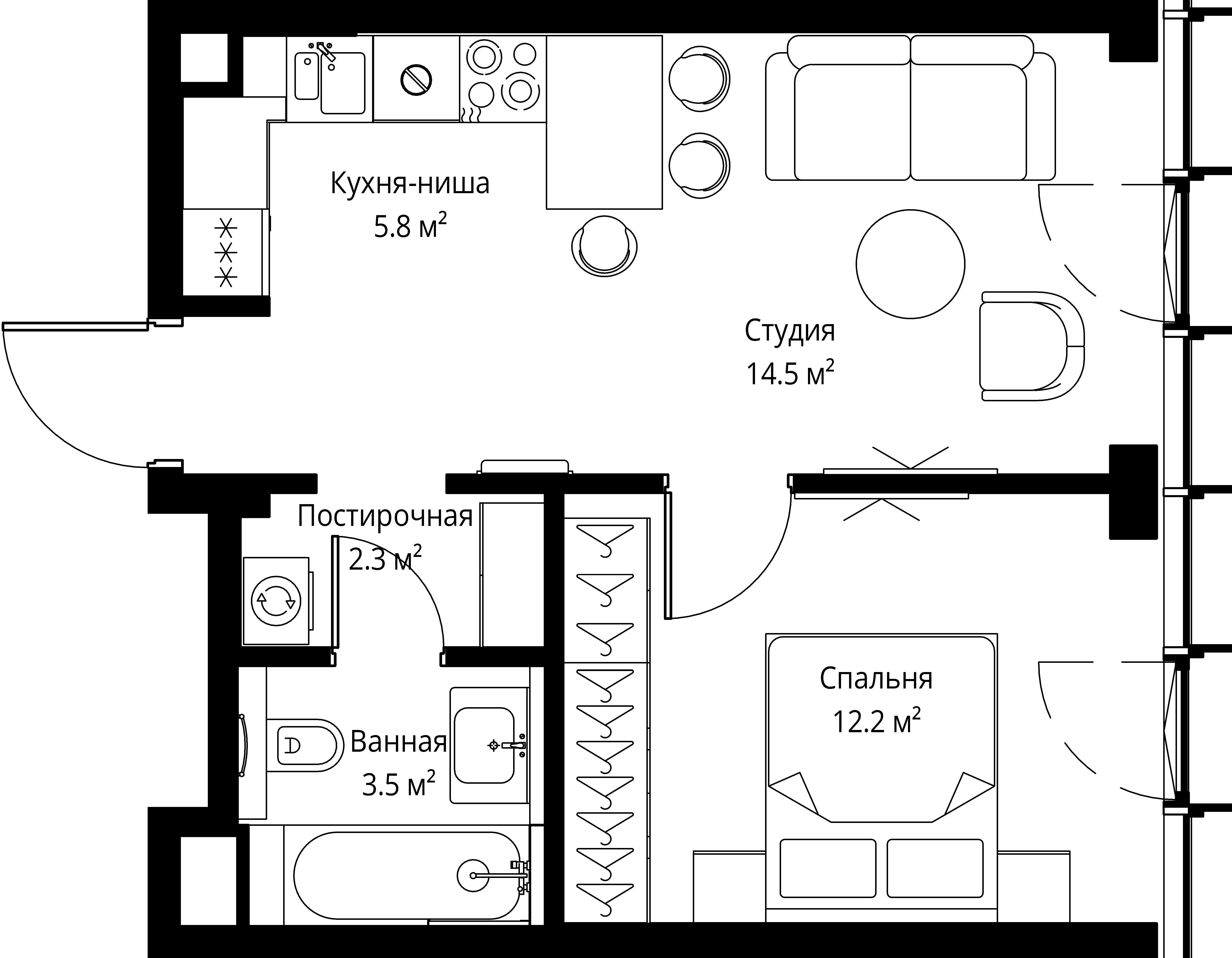 1 комн. квартира, 38.3 м², 20 этаж 