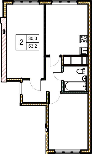 2 комн. квартира, 53.5 м², 5 этаж 