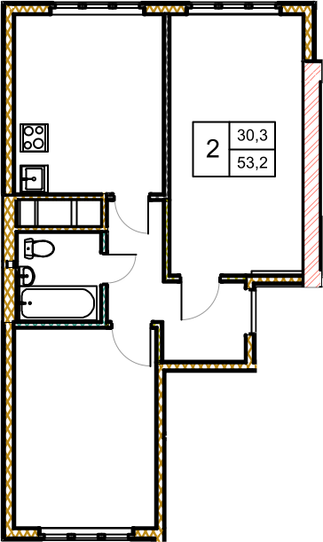 2 комн. квартира, 53.4 м², 5 этаж 