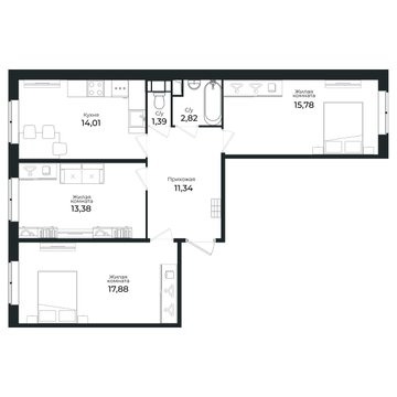3 комн. квартира, 75.5 м², 1 этаж 