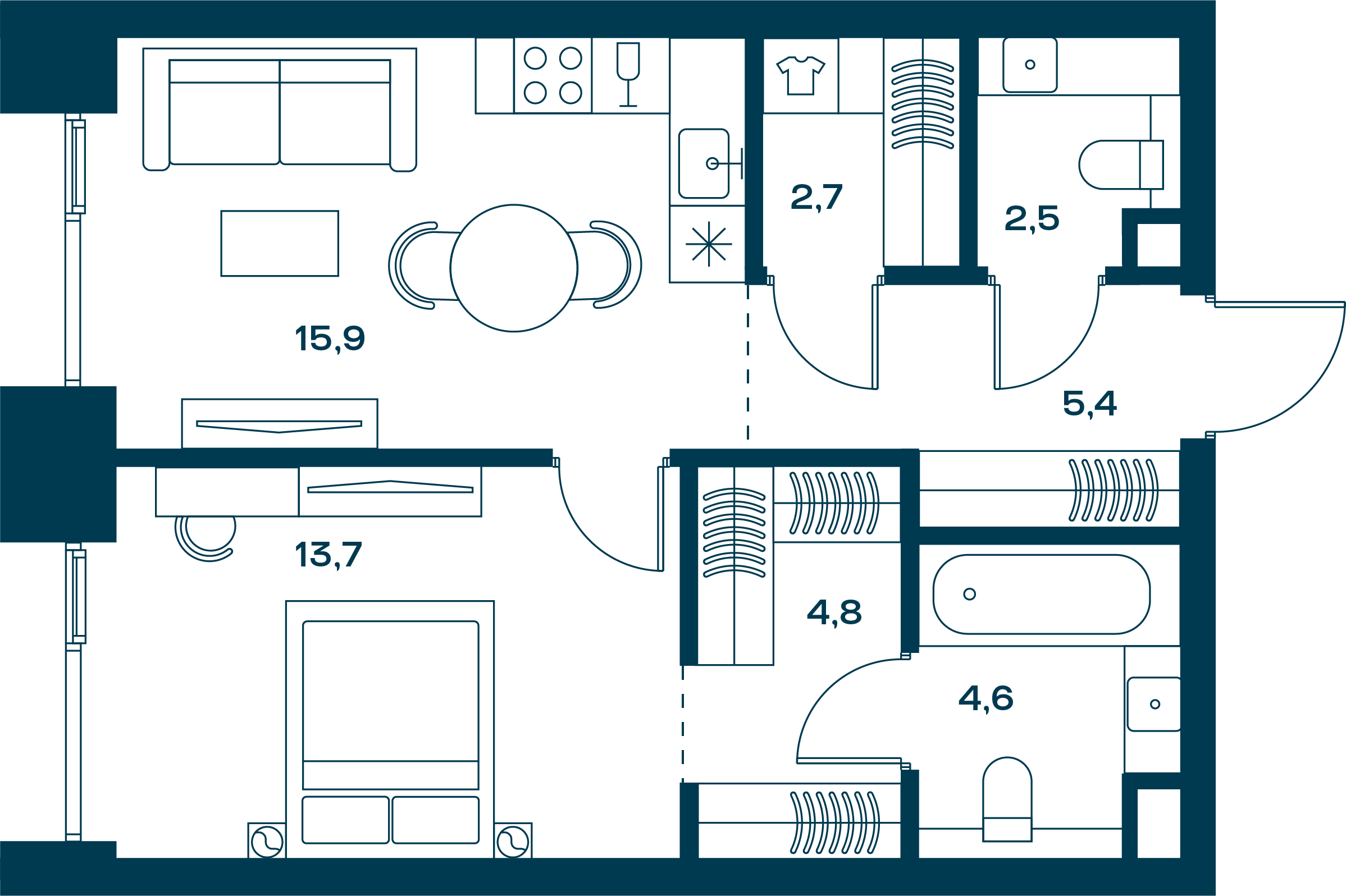 1 комн. квартира, 50.6 м², 18 этаж 