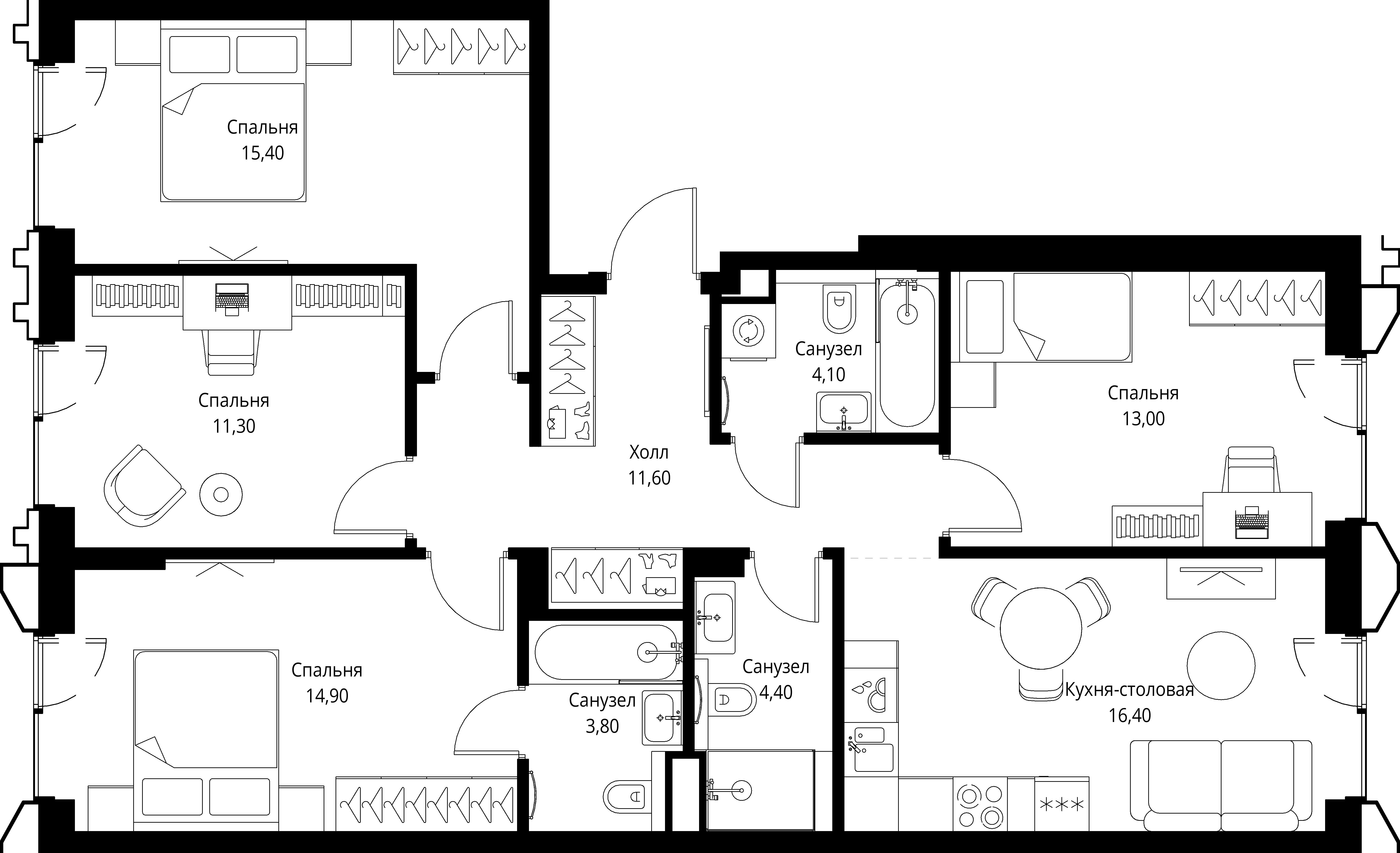 4 комн. квартира, 94.9 м², 2 этаж 