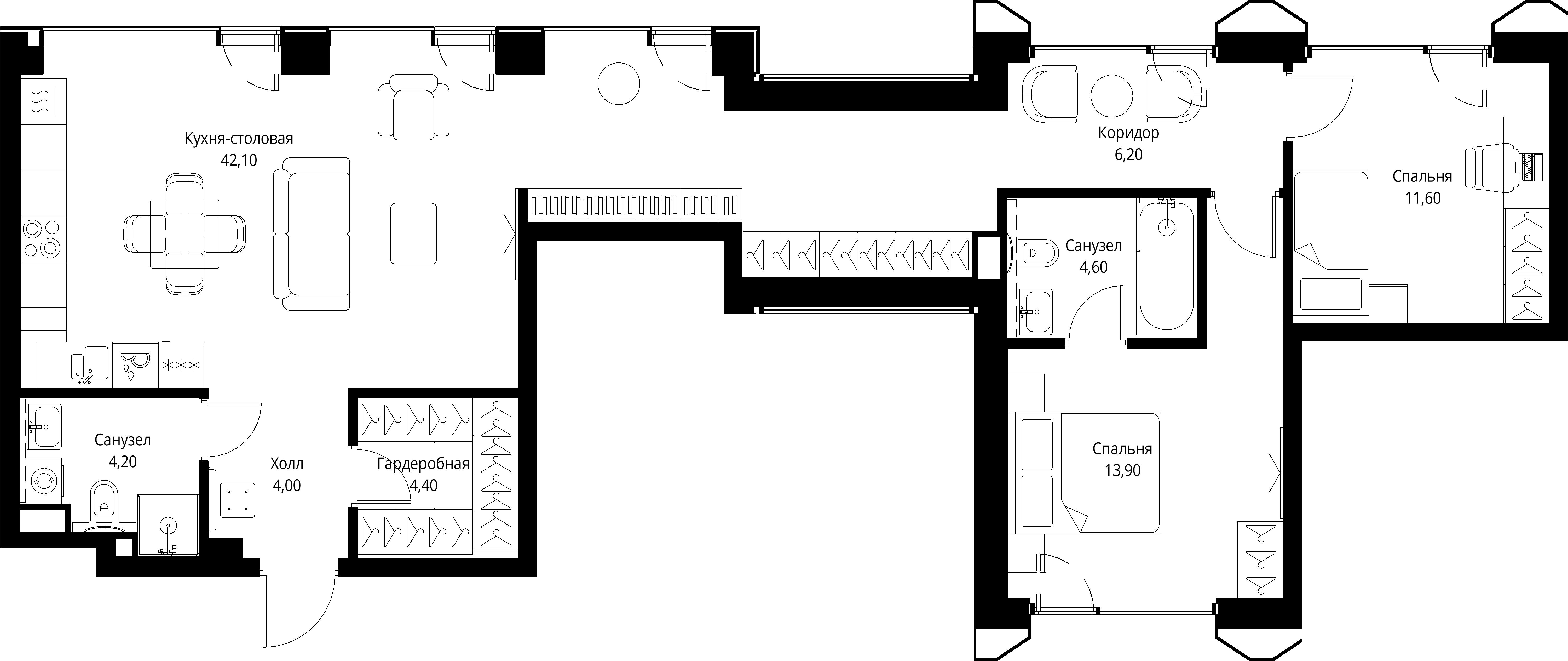 2 комн. квартира, 91 м², 2 этаж 
