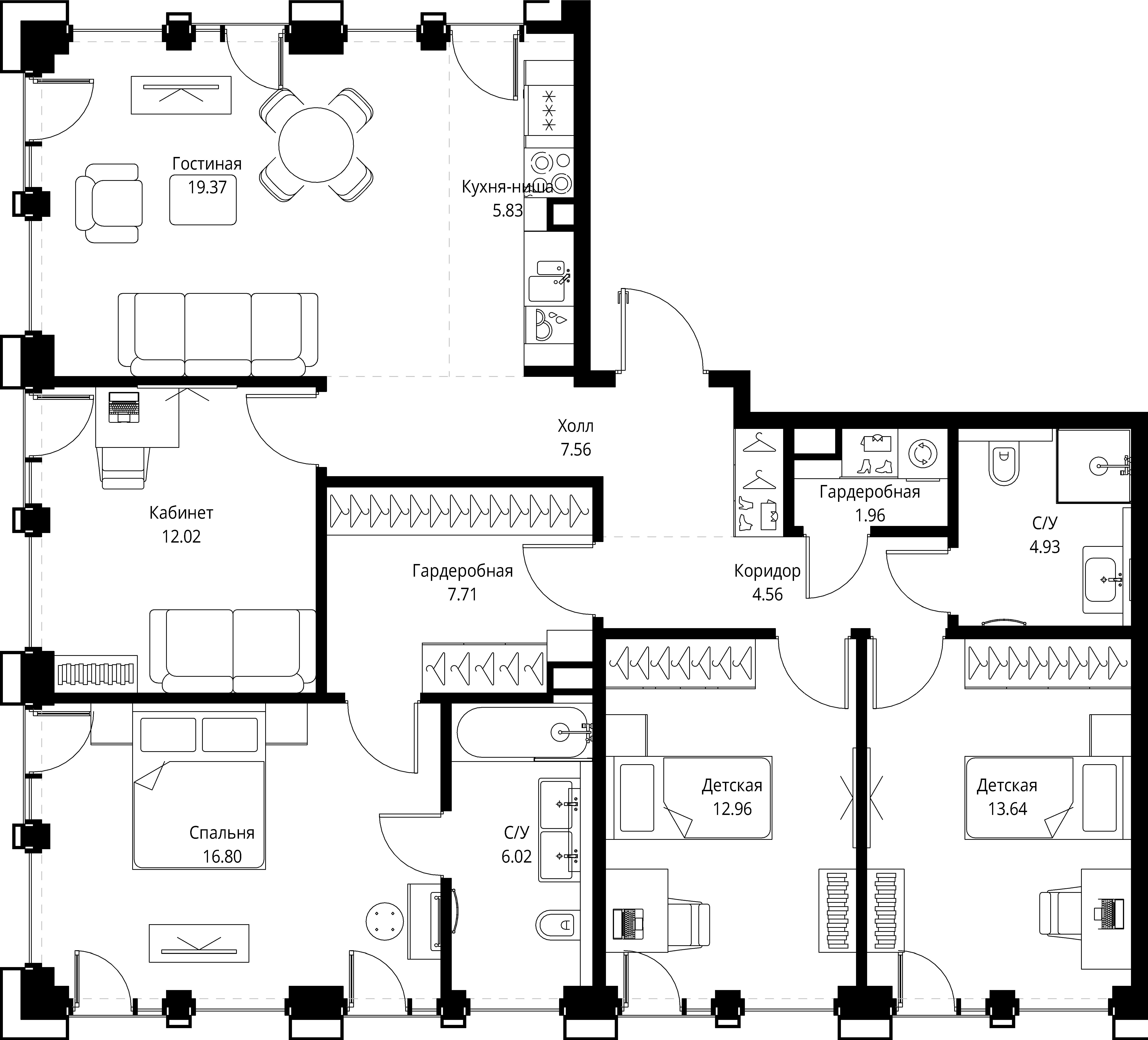 4 комн. квартира, 113.4 м², 3 этаж 