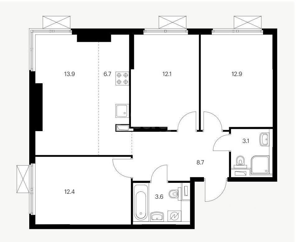 3 комн. квартира, 73.4 м², 3 этаж 