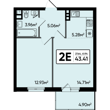 2 комн. квартира, 43.4 м², 8 этаж 