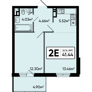 2 комн. квартира, 41.4 м², 13 этаж 