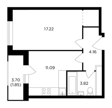 1 комн. квартира, 38.1 м², 23 этаж 