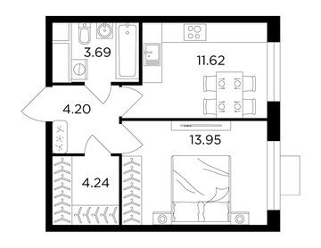 1 комн. квартира, 37.5 м², 9 этаж 