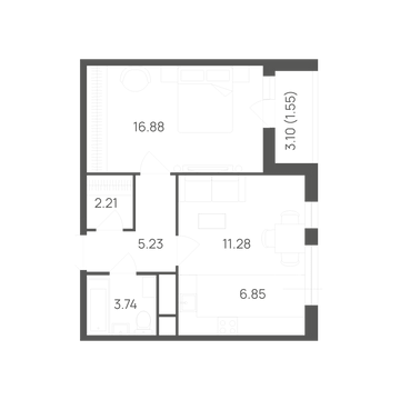 2 комн. квартира, 48 м², 21 этаж 