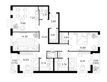 5 комн. квартира, 114 м², 24 этаж 