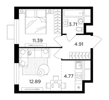 2 комн. квартира, 37.4 м², 15 этаж 