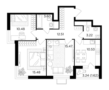 3 комн. квартира, 72.9 м², 24 этаж 