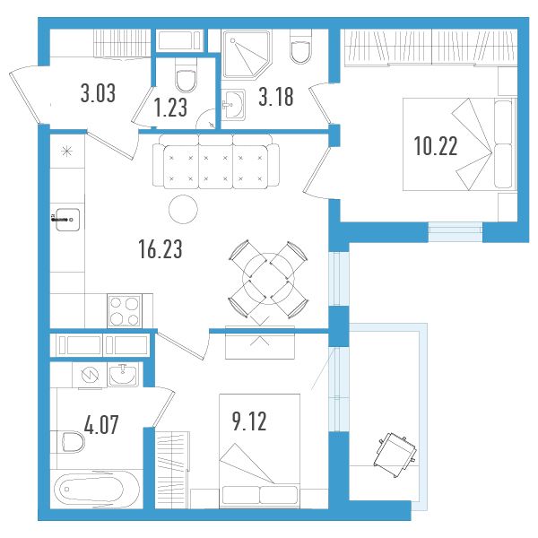1 комн. квартира, 48.8 м², 10 этаж 