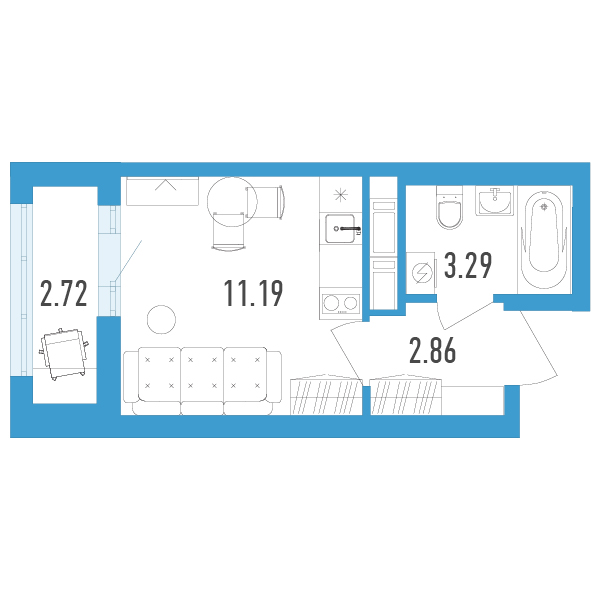 студия, 18.7 м², 9 этаж 