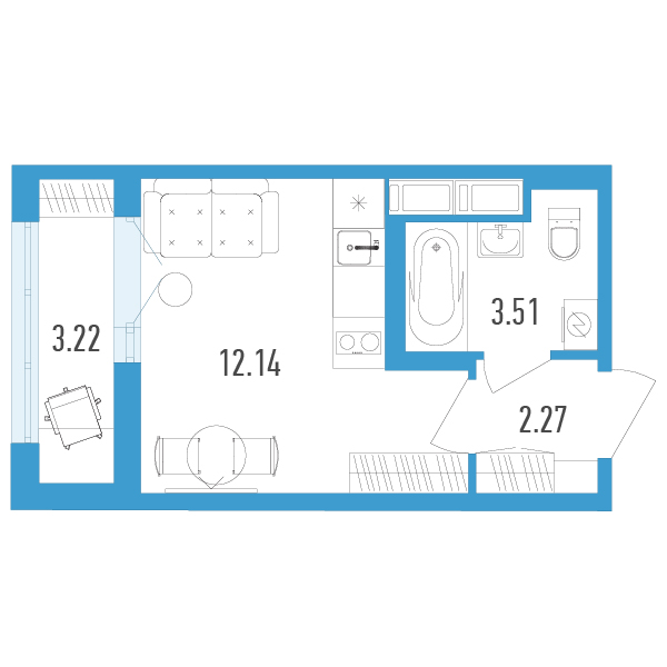 студия, 18.9 м², 9 этаж 