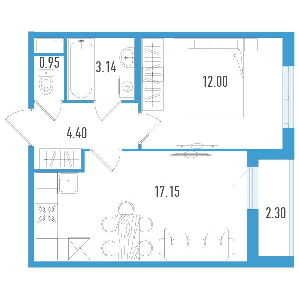 студия, 39.2 м², 11 этаж 