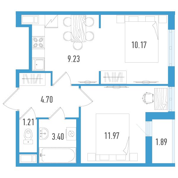 1 комн. квартира, 41.4 м², 11 этаж 