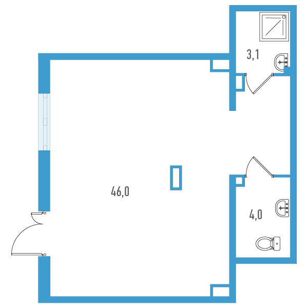 студия, 53.4 м², 1 этаж 