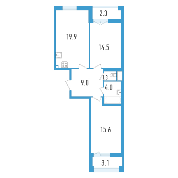 1 комн. квартира, 67.1 м², 3 этаж 