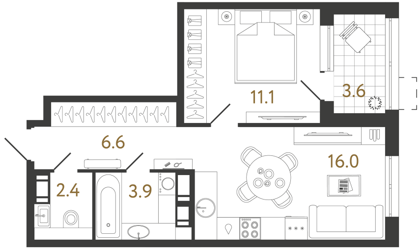 1 комн. квартира, 40 м², 5 этаж 