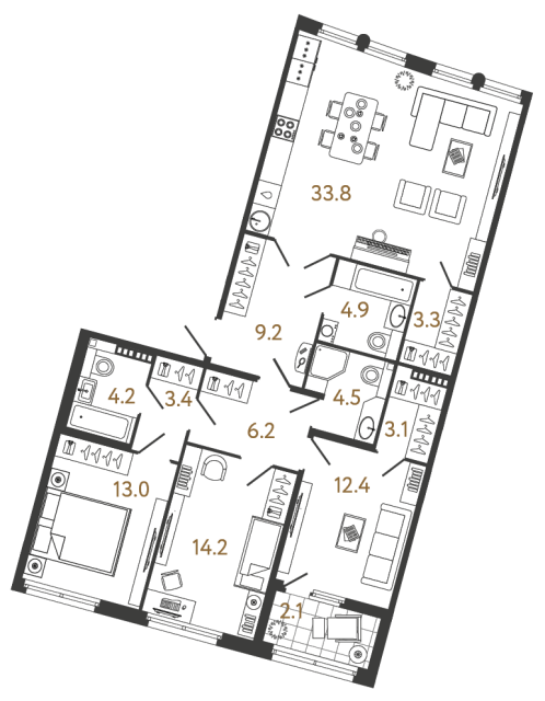 3 комн. квартира, 112.2 м², 7 этаж 