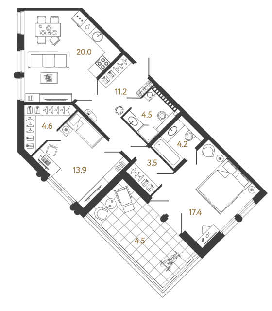 2 комн. квартира, 79.3 м², 6 этаж 