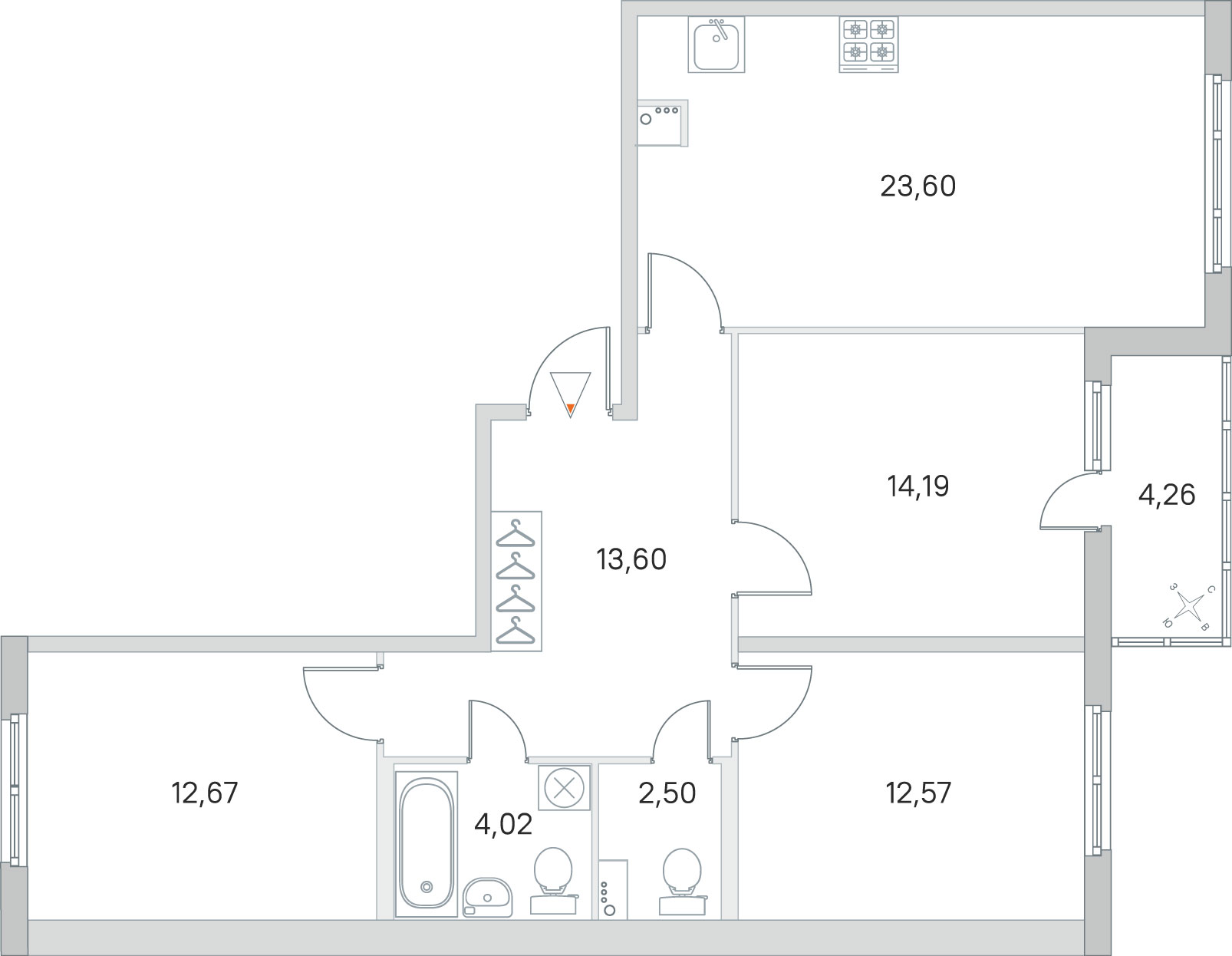 3 комн. квартира, 83.2 м², 1 этаж 