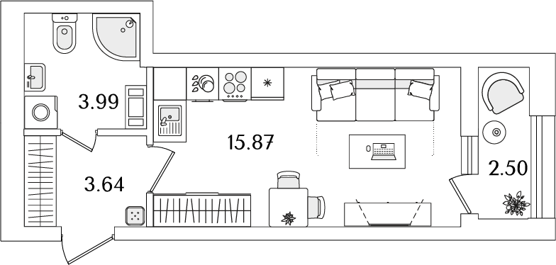 студия, 24.8 м², 13 этаж 