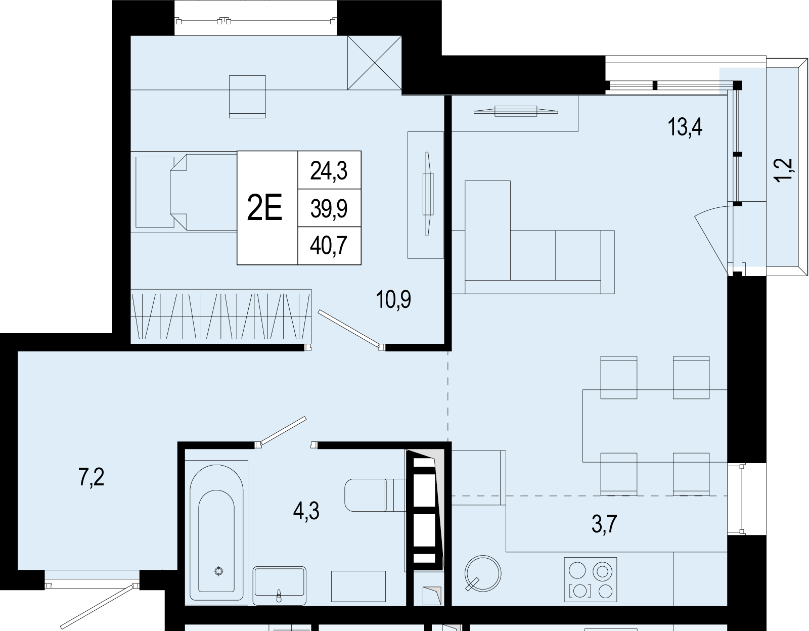 студия, 39.9 м², 6 этаж 