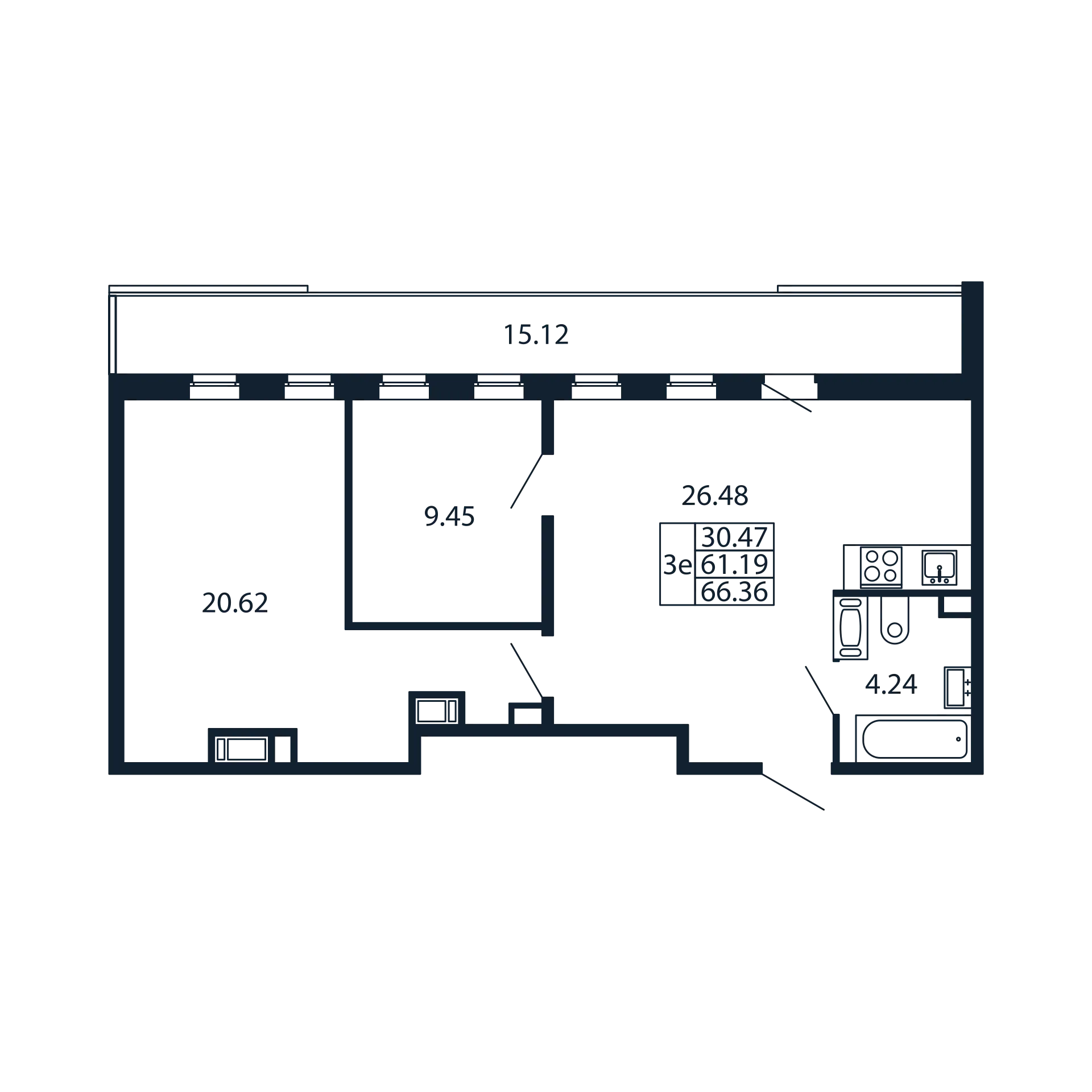 3 комн. квартира, 60.1 м², 11 этаж 