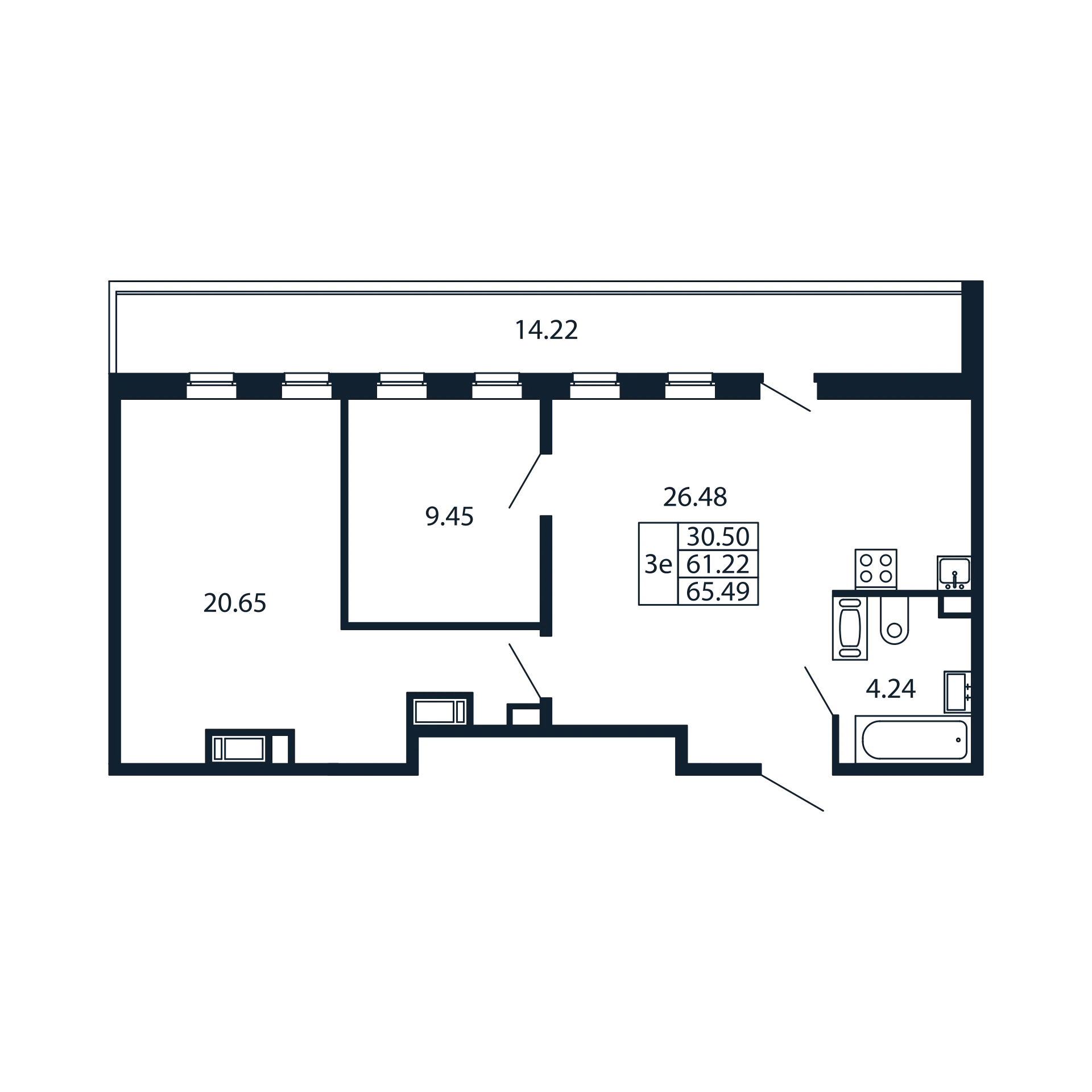 3 комн. квартира, 60.2 м², 11 этаж 