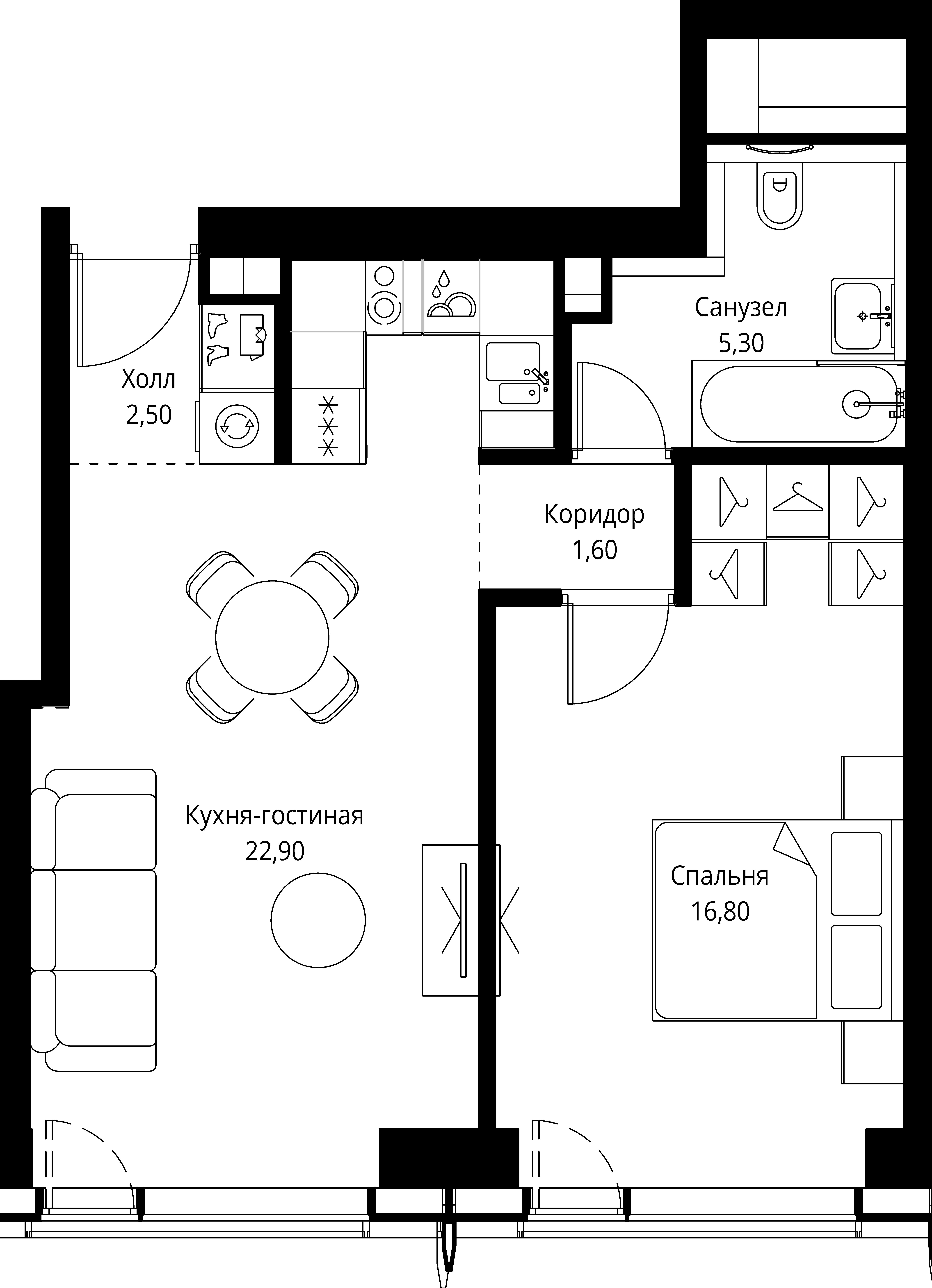 1 комн. квартира, 49.1 м², 8 этаж 