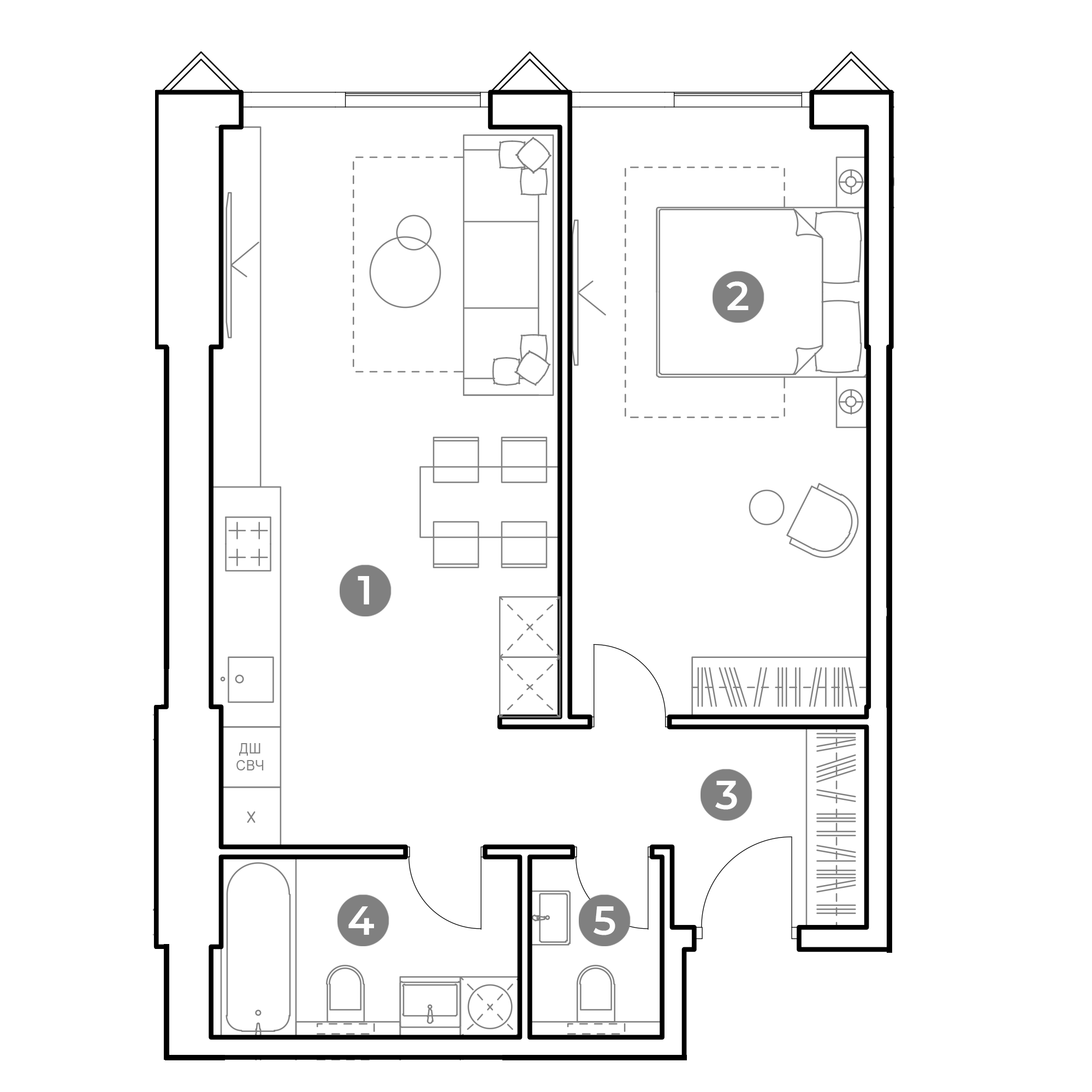 2 комн. квартира, 57.1 м², 22 этаж 