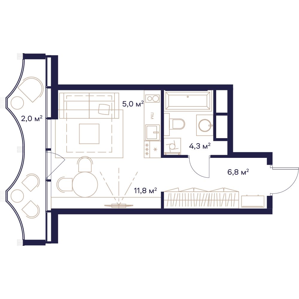 студия, 29.9 м², 4 этаж 