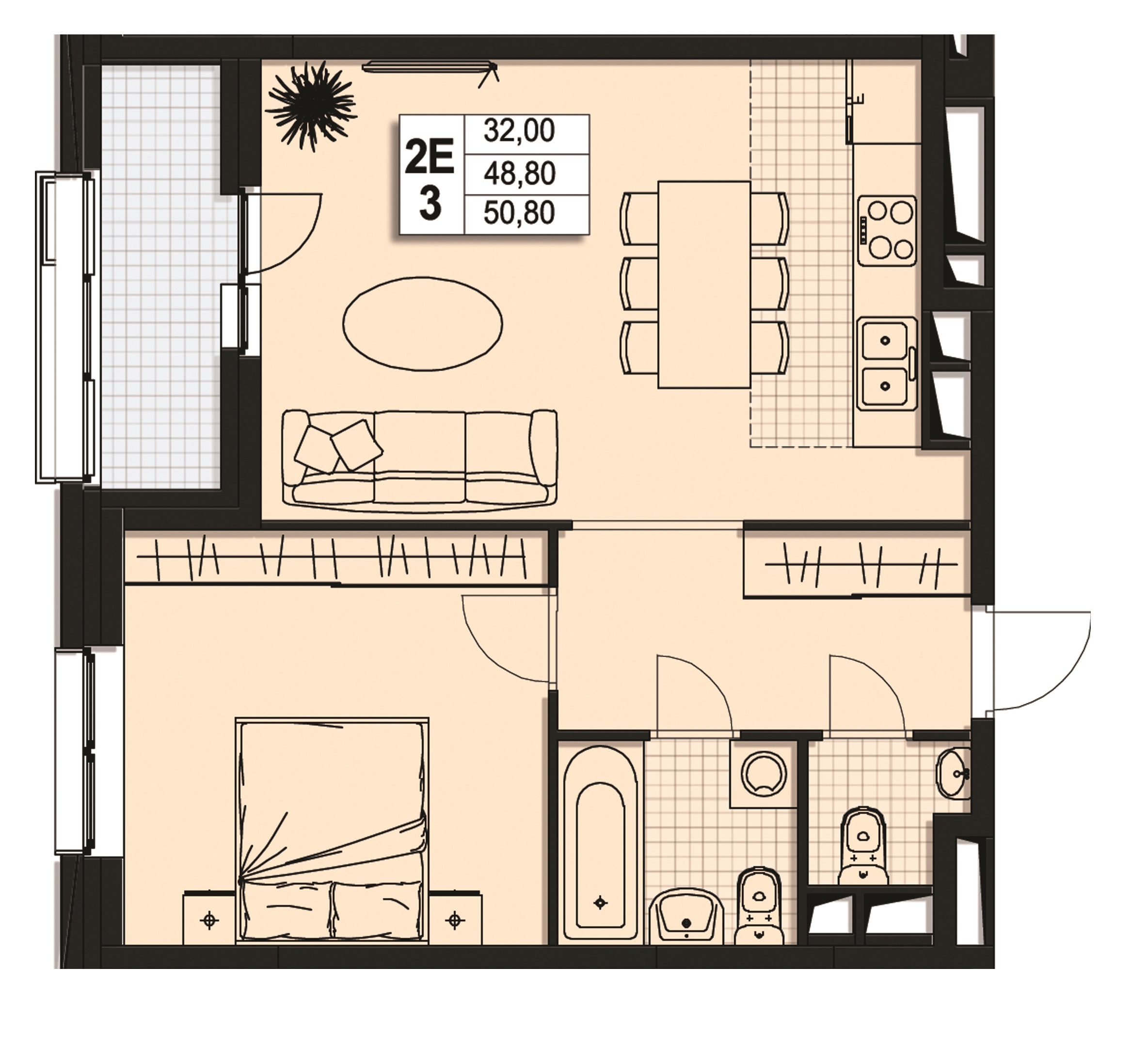 2 комн. квартира, 48.4 м², 5 этаж 