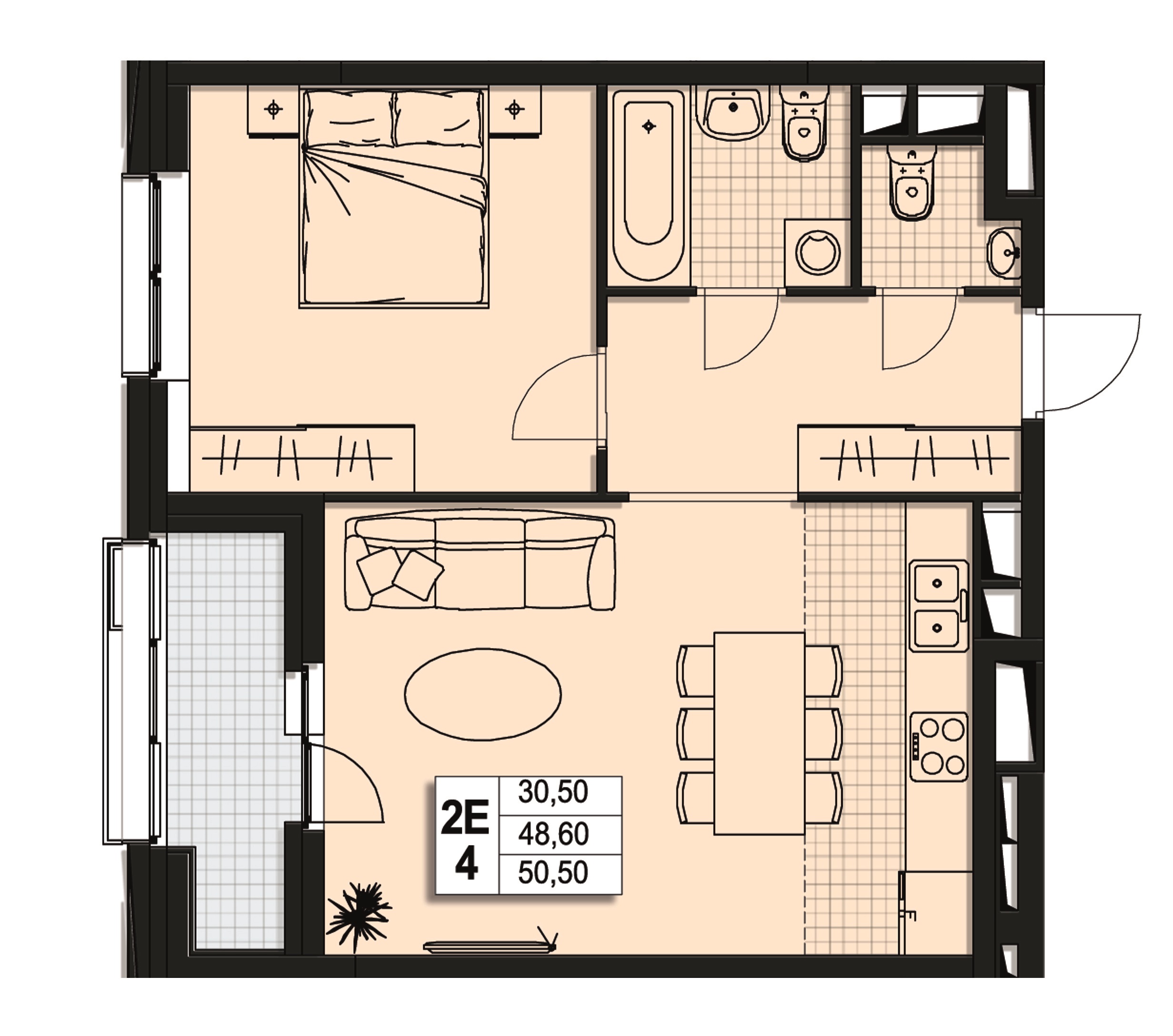 2 комн. квартира, 48.4 м², 6 этаж 