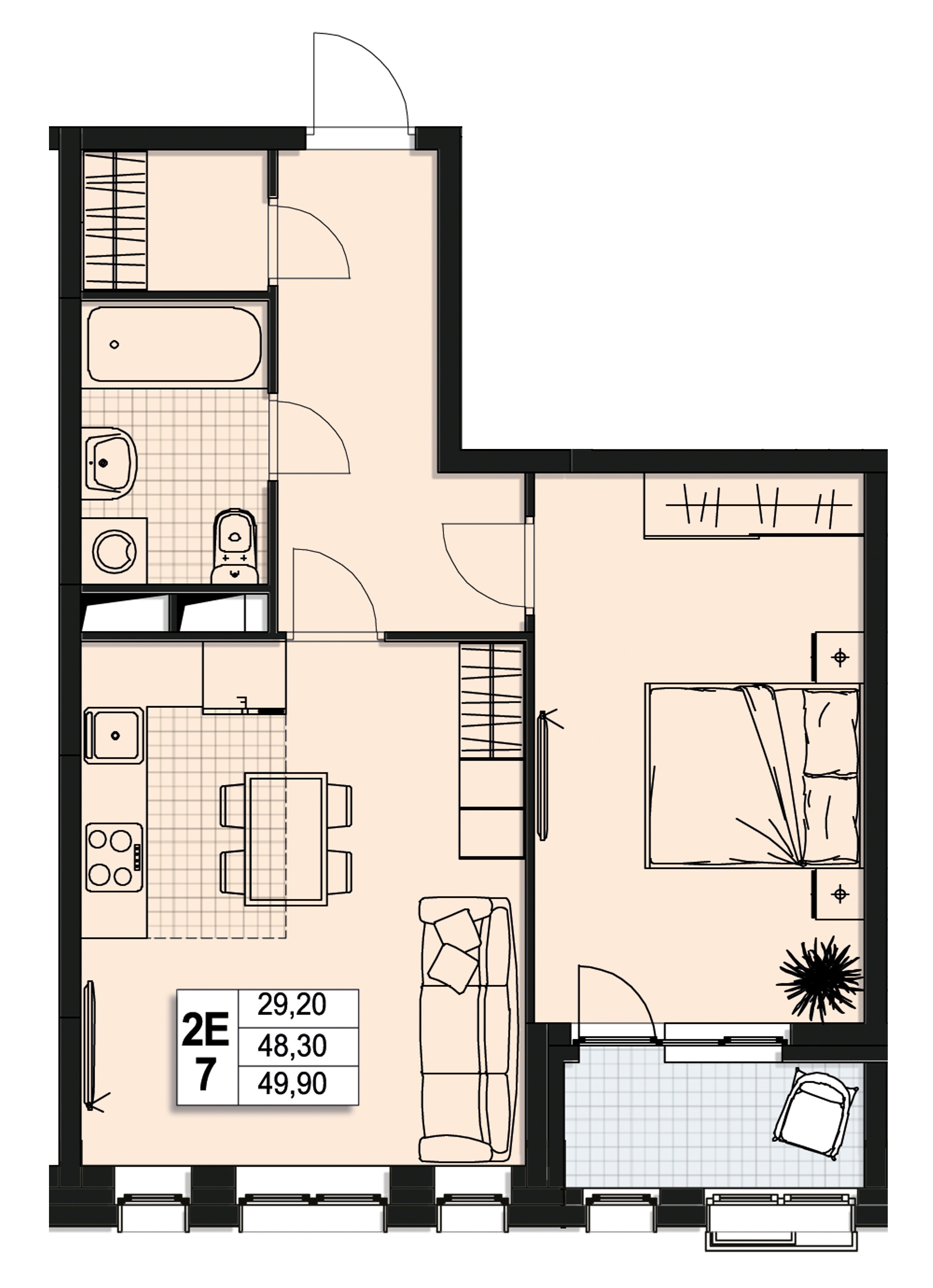 2 комн. квартира, 48 м², 4 этаж 