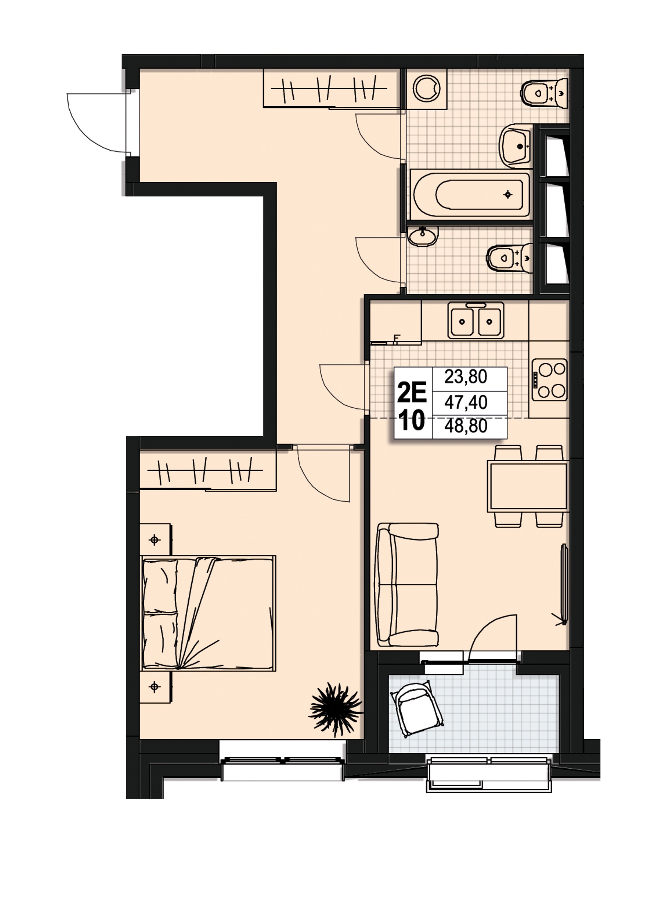 2 комн. квартира, 46.8 м², 5 этаж 