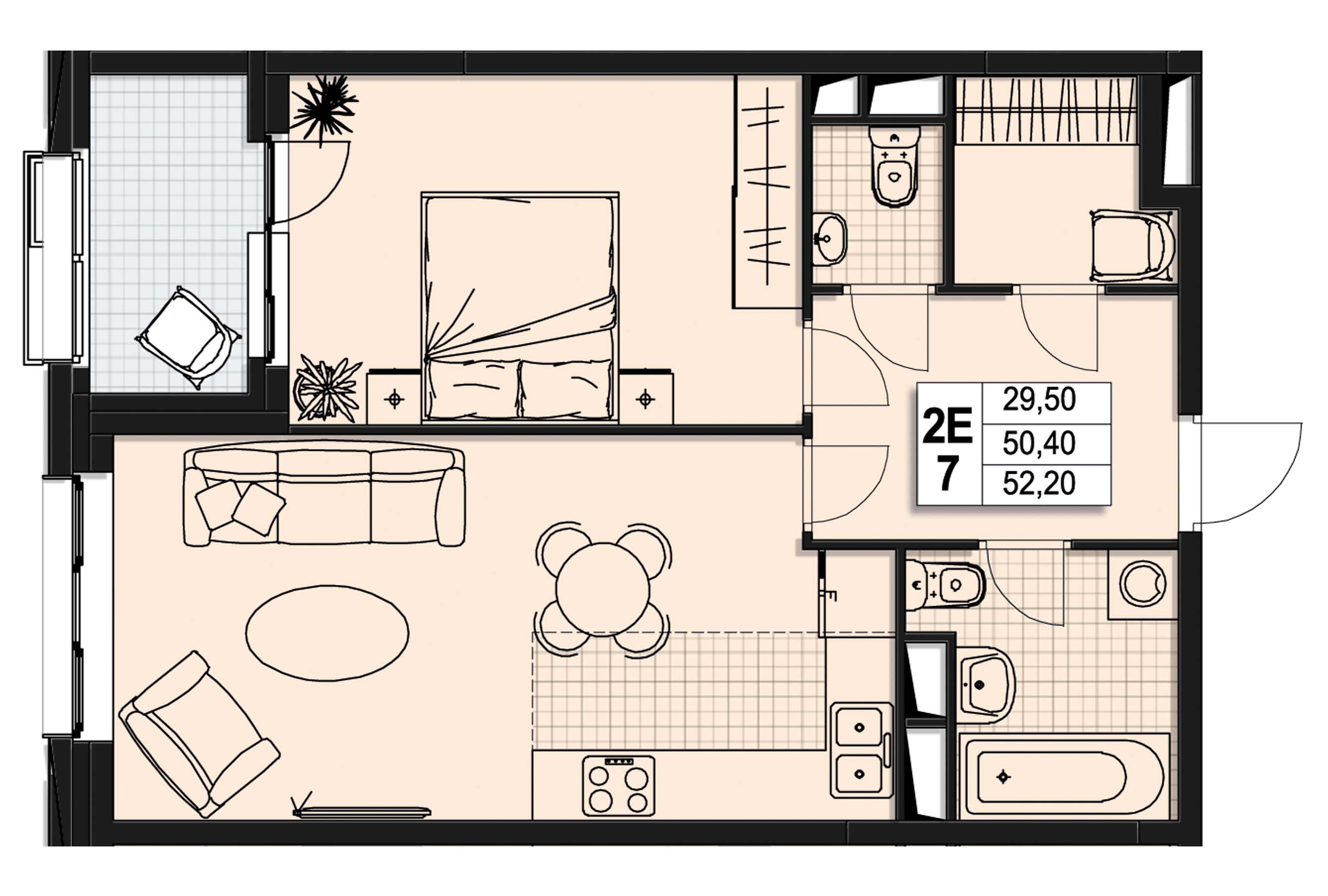 2 комн. квартира, 49.9 м², 6 этаж 