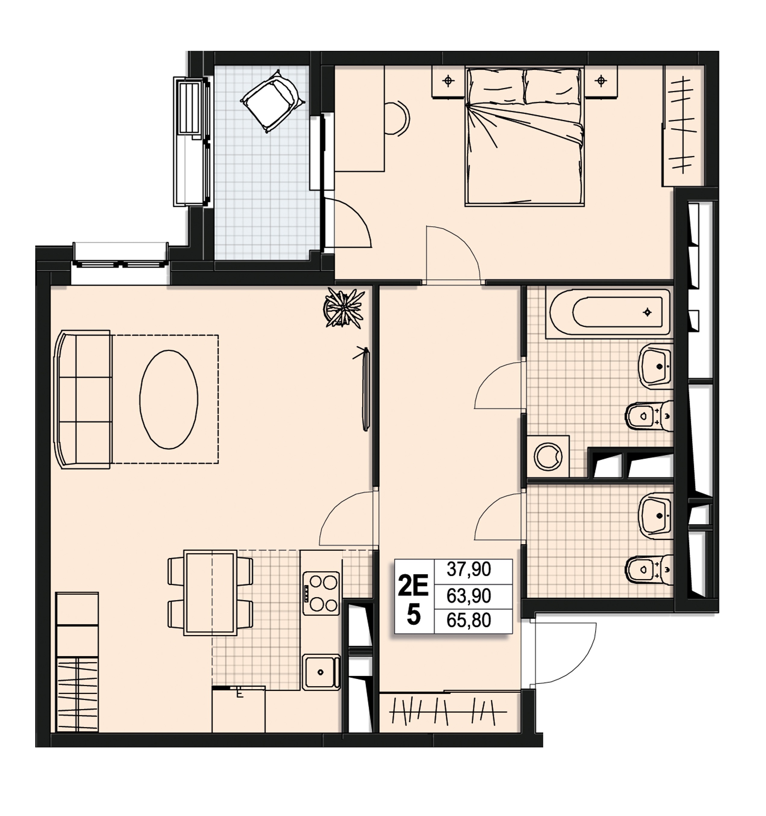 2 комн. квартира, 63.5 м², 10 этаж 