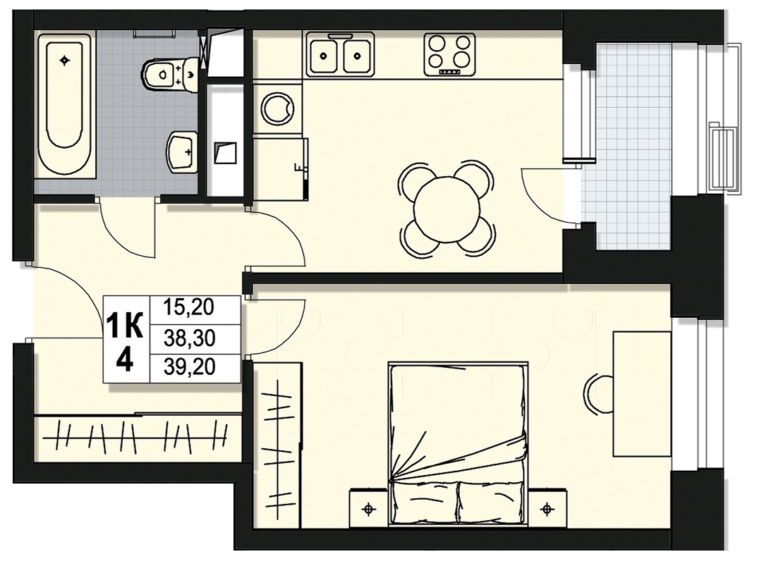 1 комн. квартира, 38.3 м², 9 этаж 