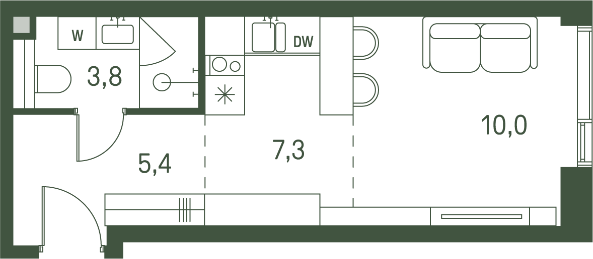 студия, 26.5 м², 5 этаж 